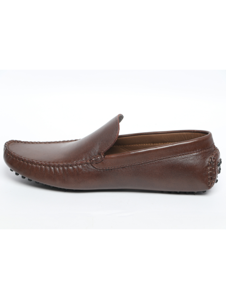 Brown Button Flex Driver Genuine Leather Loafers