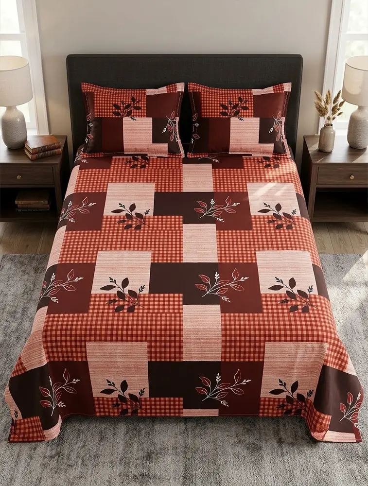 Brown Cotton Printed Double Bed Queen Size Bedsheet 