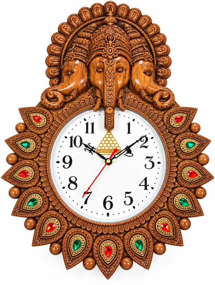 Brown Designer Three Face Ganesh Wall Clock