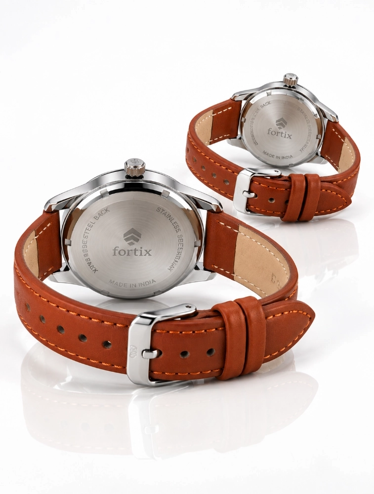 Brown Leather with Silver Dial Couples EverDuo Watch Set