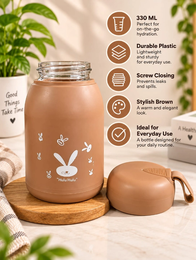 Brown Little Bunny Glass Water Bottle