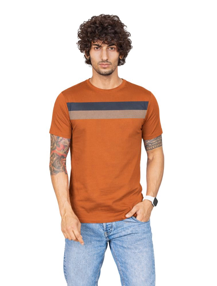 Brown Matty Multi Colourblocked Round Neck Half Sleeve 190GSM TShirts