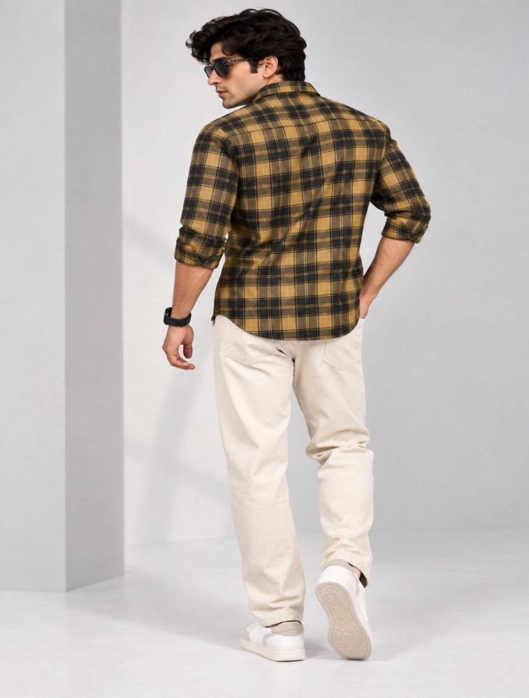 Brown Mens Slim Fit Checks Casual Shirt