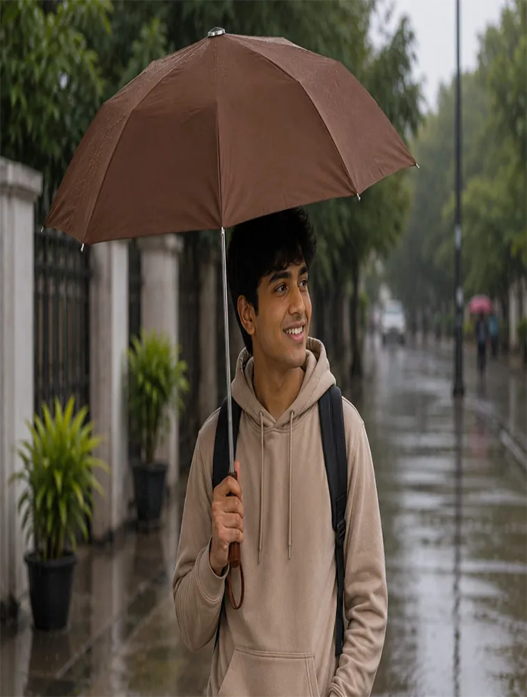 Brown Portable 3 Fold Umbrella   