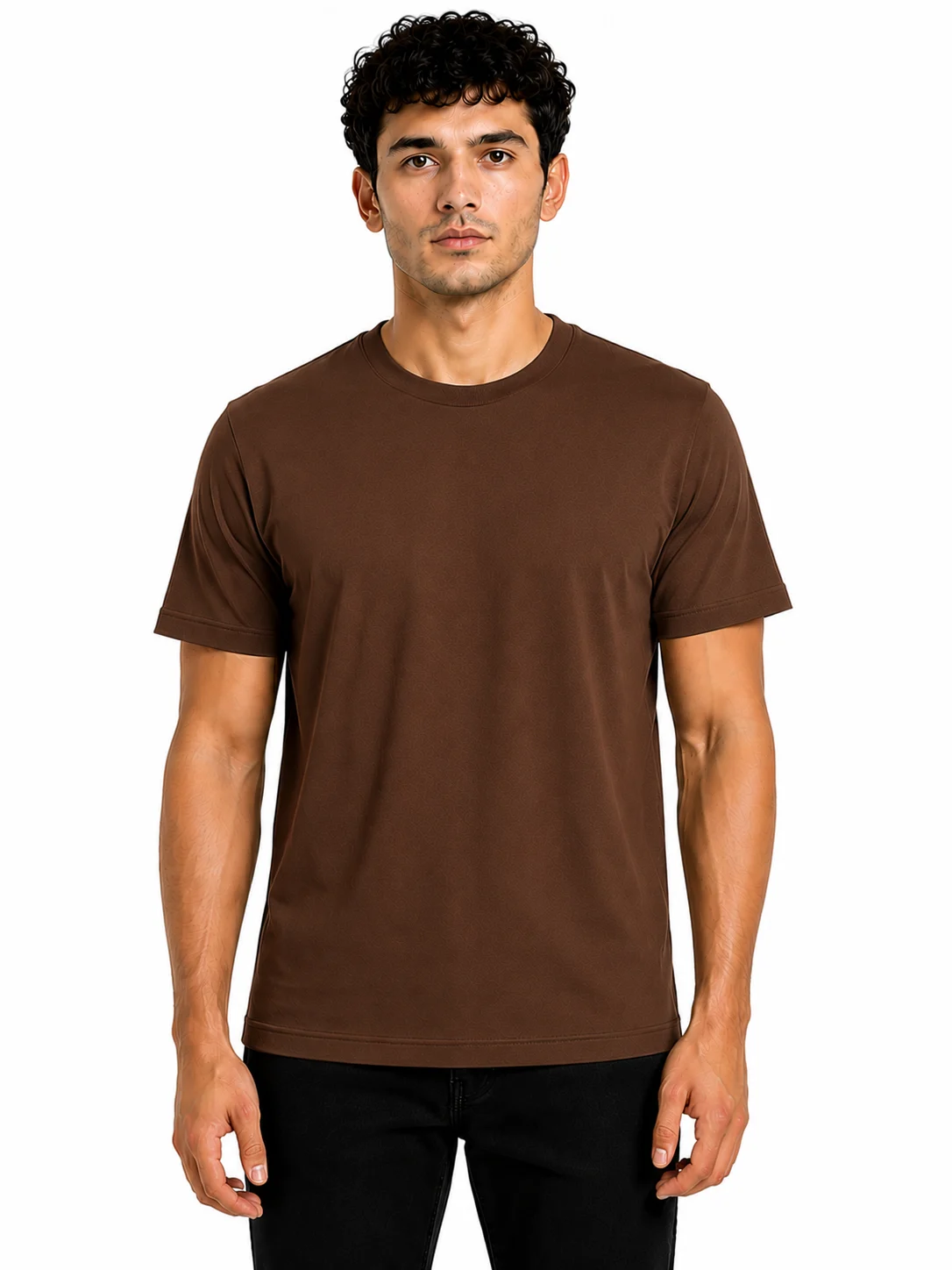 Brown Premium Polycotton 180 GSM Round Neck T-Shirt