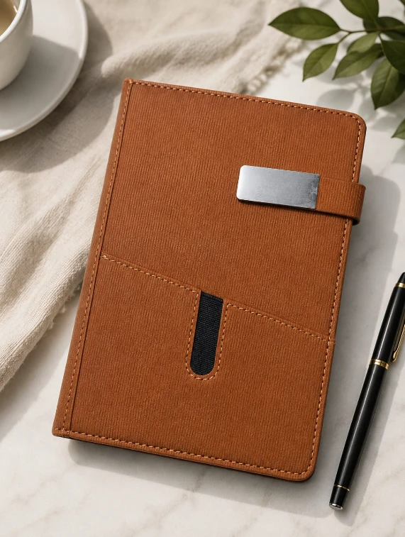 Brown Premium Textured Single Line Diary with Metal Closure