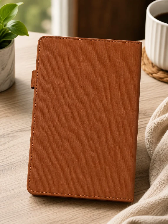 Brown Premium Textured Single Line Diary with Metal Closure