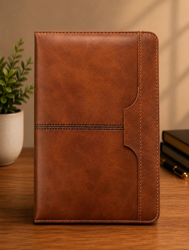 Brown Texture Leather Cover Executive Journal Notebook Dairy