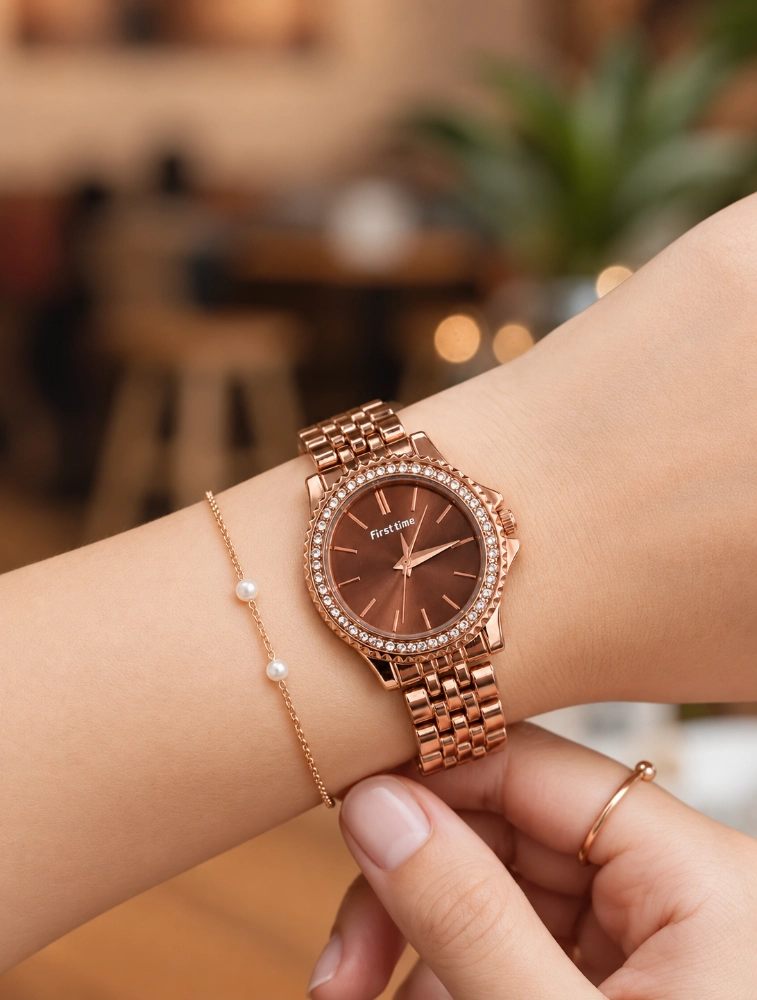 Brown Womens Crystal Elegance Analog Watch