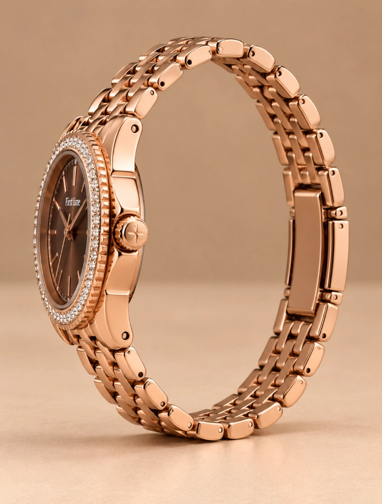 Brown Womens Crystal Elegance Analog Watch 