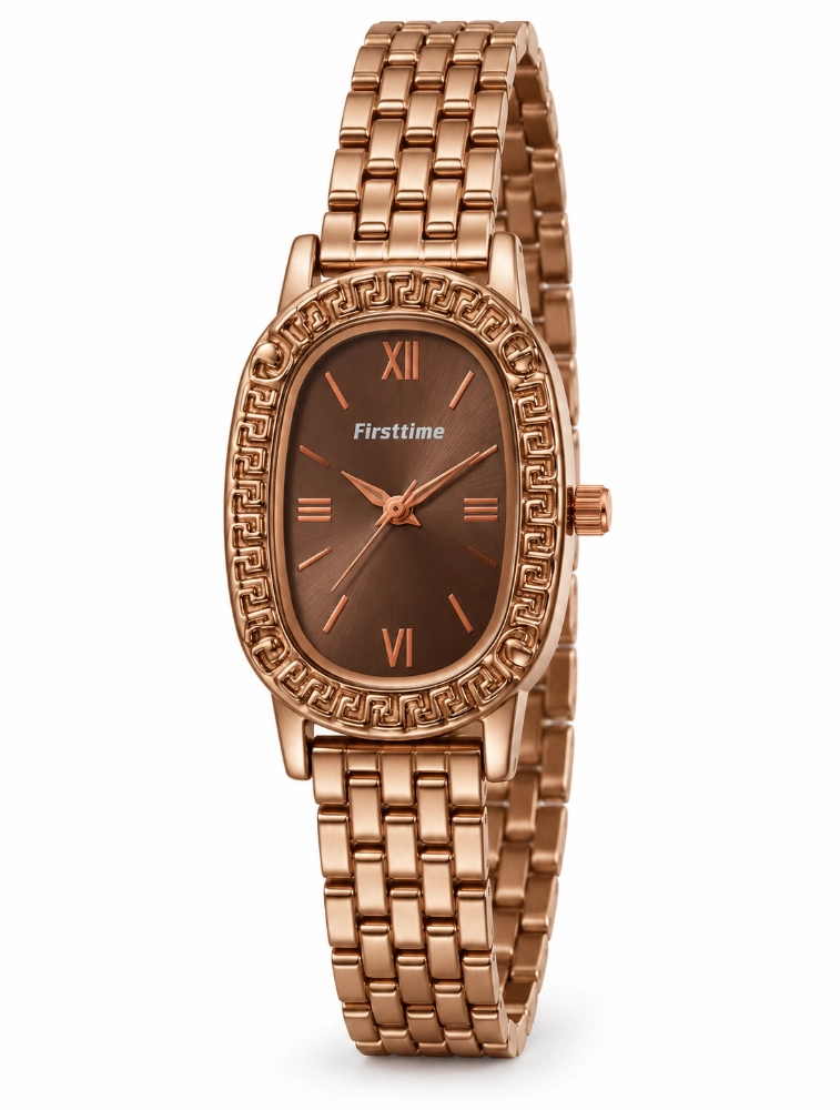 Brown Womens Elegant Analog Metal Strap Watch