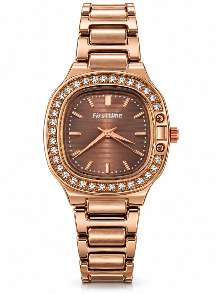 Brown Womens Elegant Crystal Studded Analog Watch
