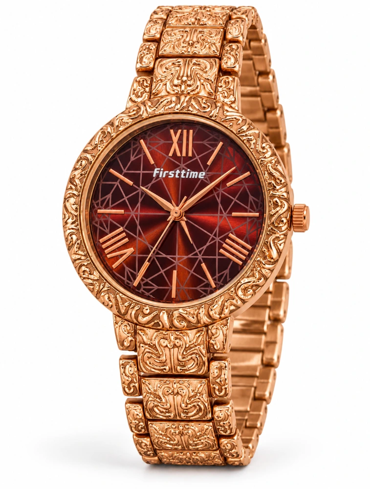Brown Womens Ornate Analog Bracelet Watch