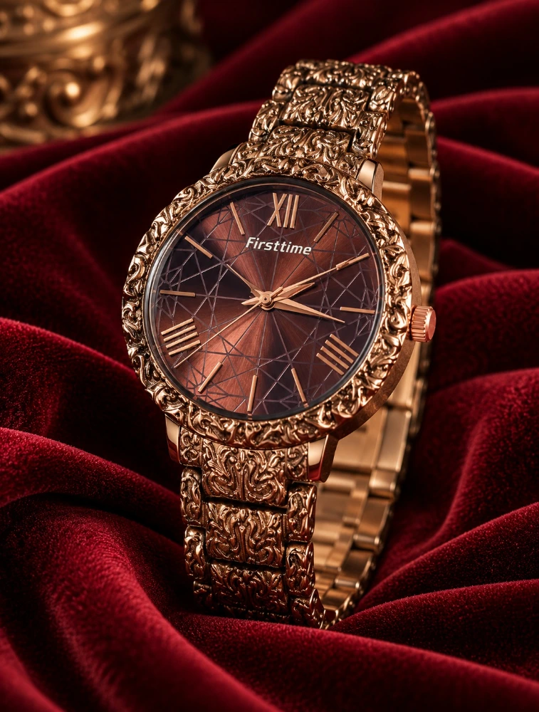 Brown Womens Ornate Analog Bracelet Watch
