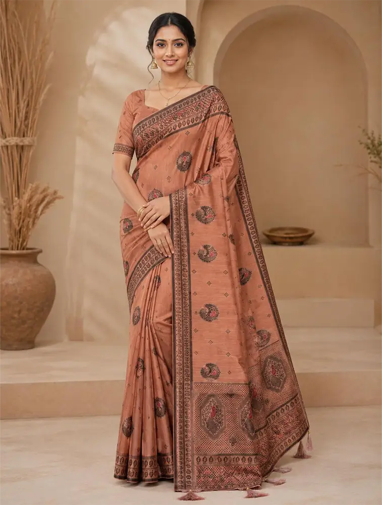 Brown Womens Printed Luxury Chittinadu Cotton sarees