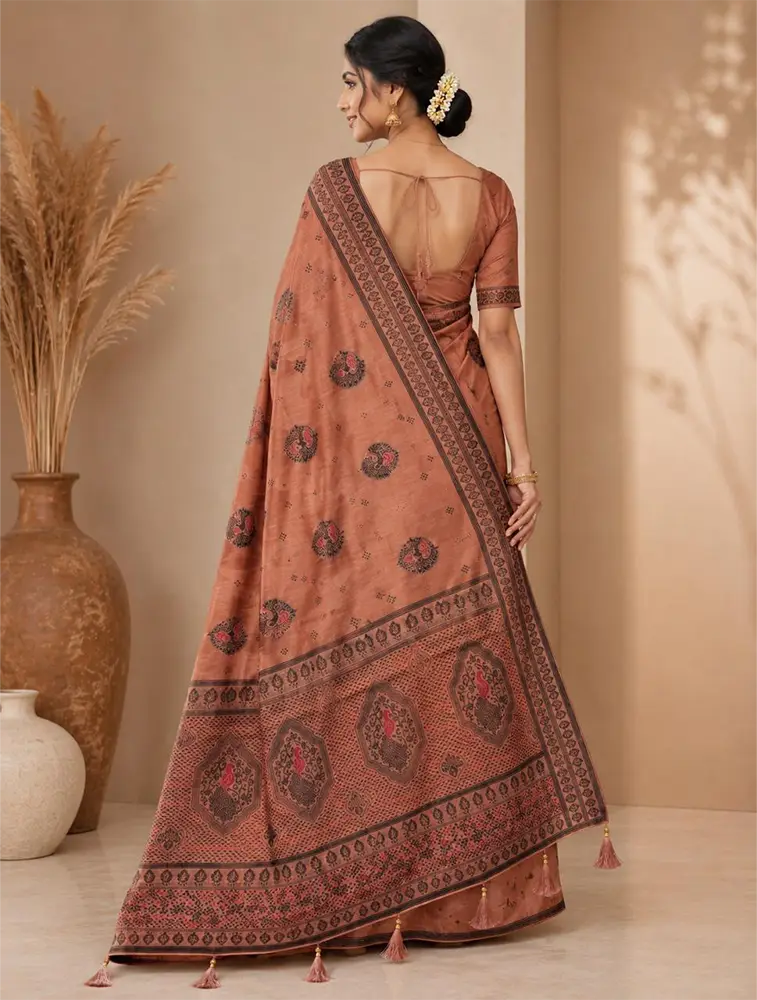 Brown Womens Printed Luxury Chittinadu Cotton sarees — bulk from ₹2273