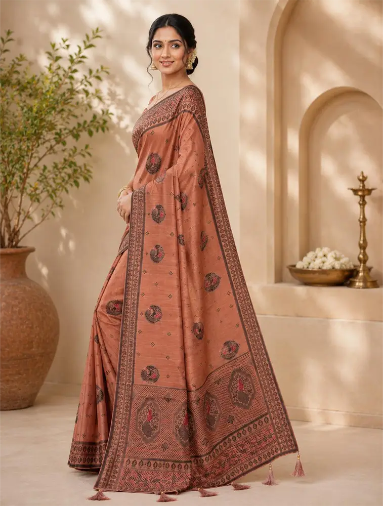 Brown Womens Printed Luxury Chittinadu Cotton sarees — bulk from ₹2273