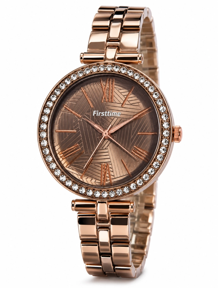 Brown Womens Rhinestone Analog Bracelet Watch