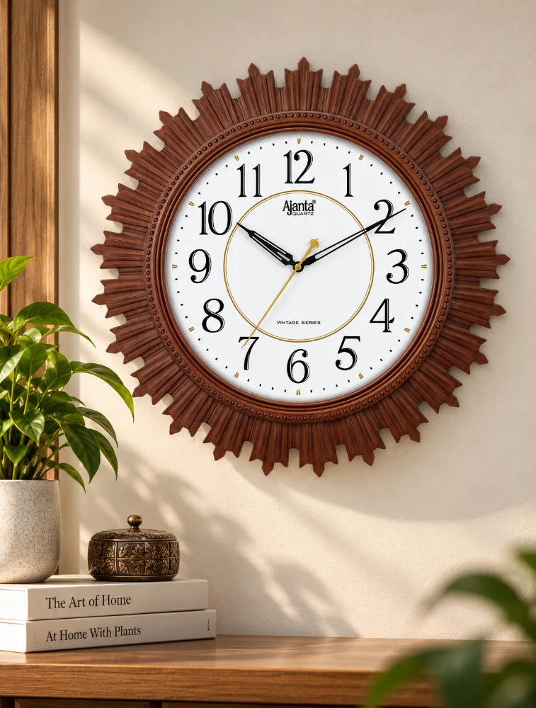 Brown Wood Ajanta Heritage Wood Round Wall Clock 5007