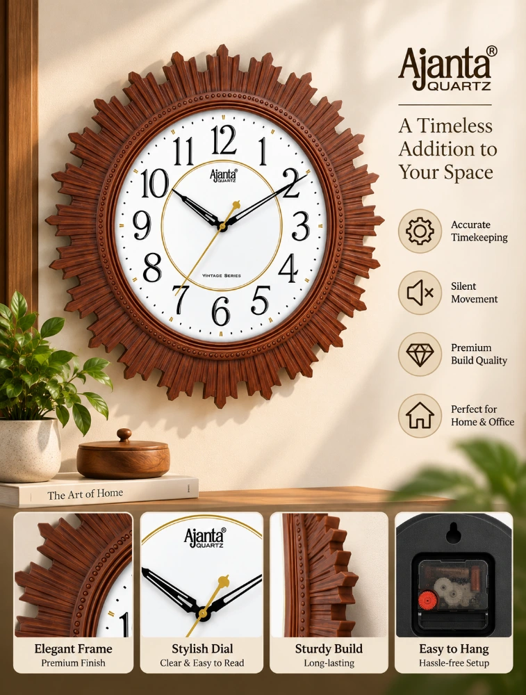 Brown Wood Ajanta Heritage Wood Round Wall Clock 5007