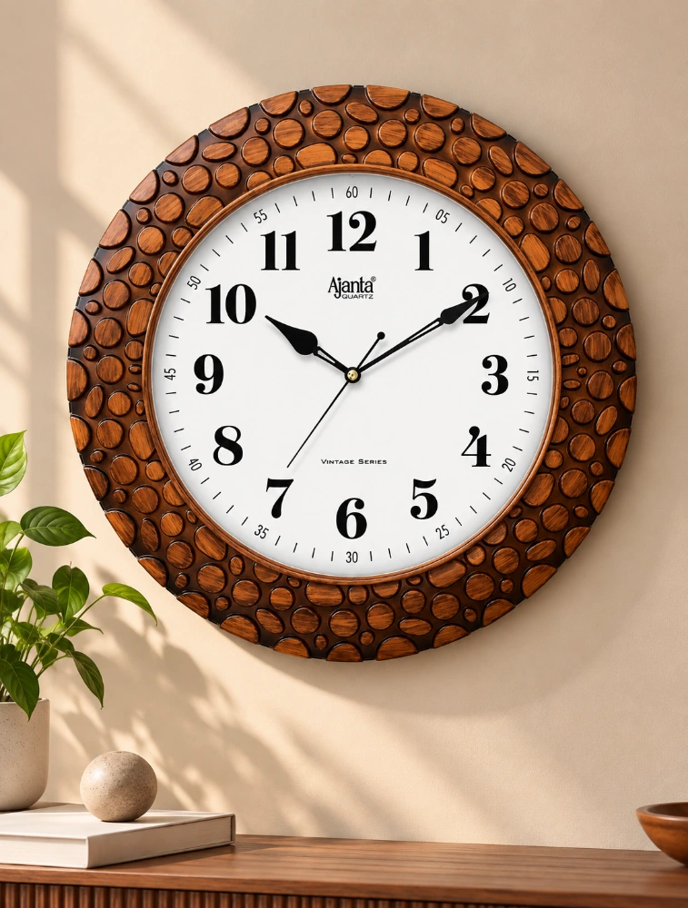 Brown Wood Ajanta Woodhaven Round Wall Clock 5017