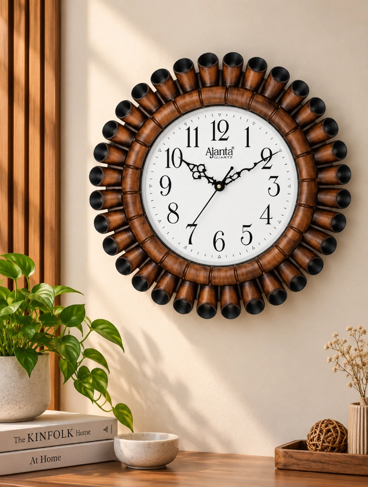 Brown and White Ajanta TimberAura Round Wall Clock 5037