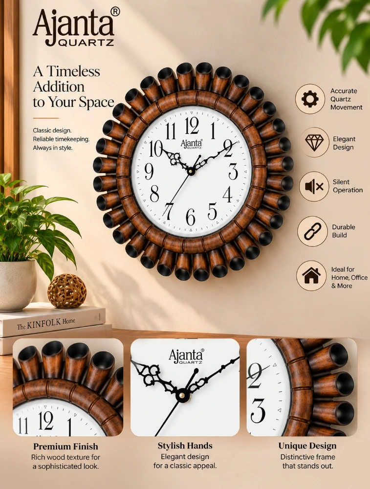 Brown and White Ajanta TimberAura Round Wall Clock  5037