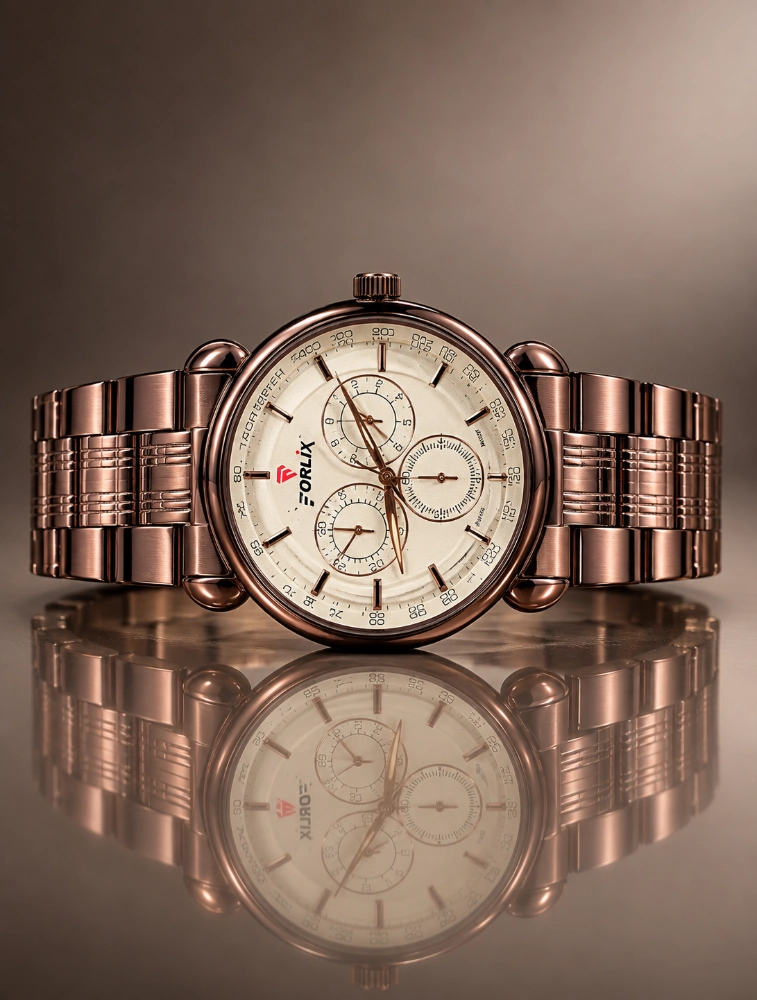 Brown with Rose Gold Dial Mens Chronograph Analog Watch