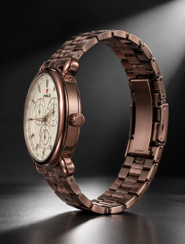 Brown with Rose Gold Dial Mens Chronograph Analog Watch