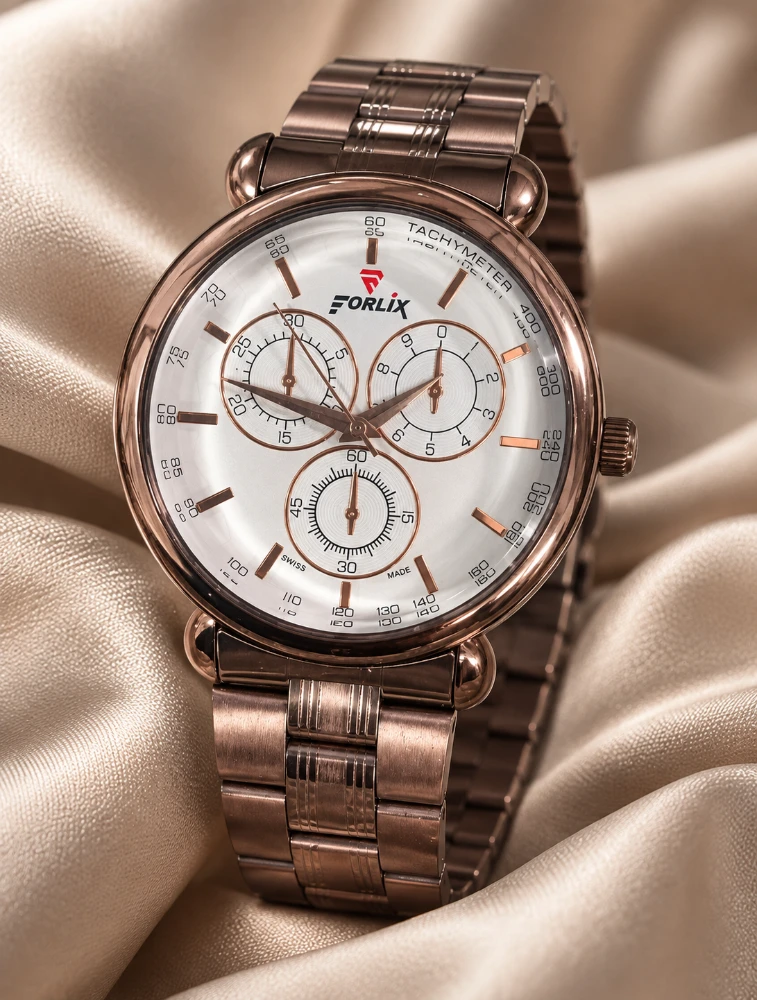 Brown with White Dial Mens Chronograph Analog Watch