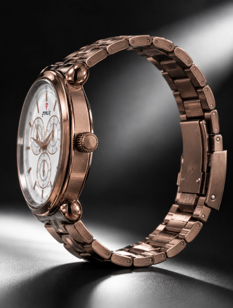 Brown with White Dial Mens Chronograph Analog Watch