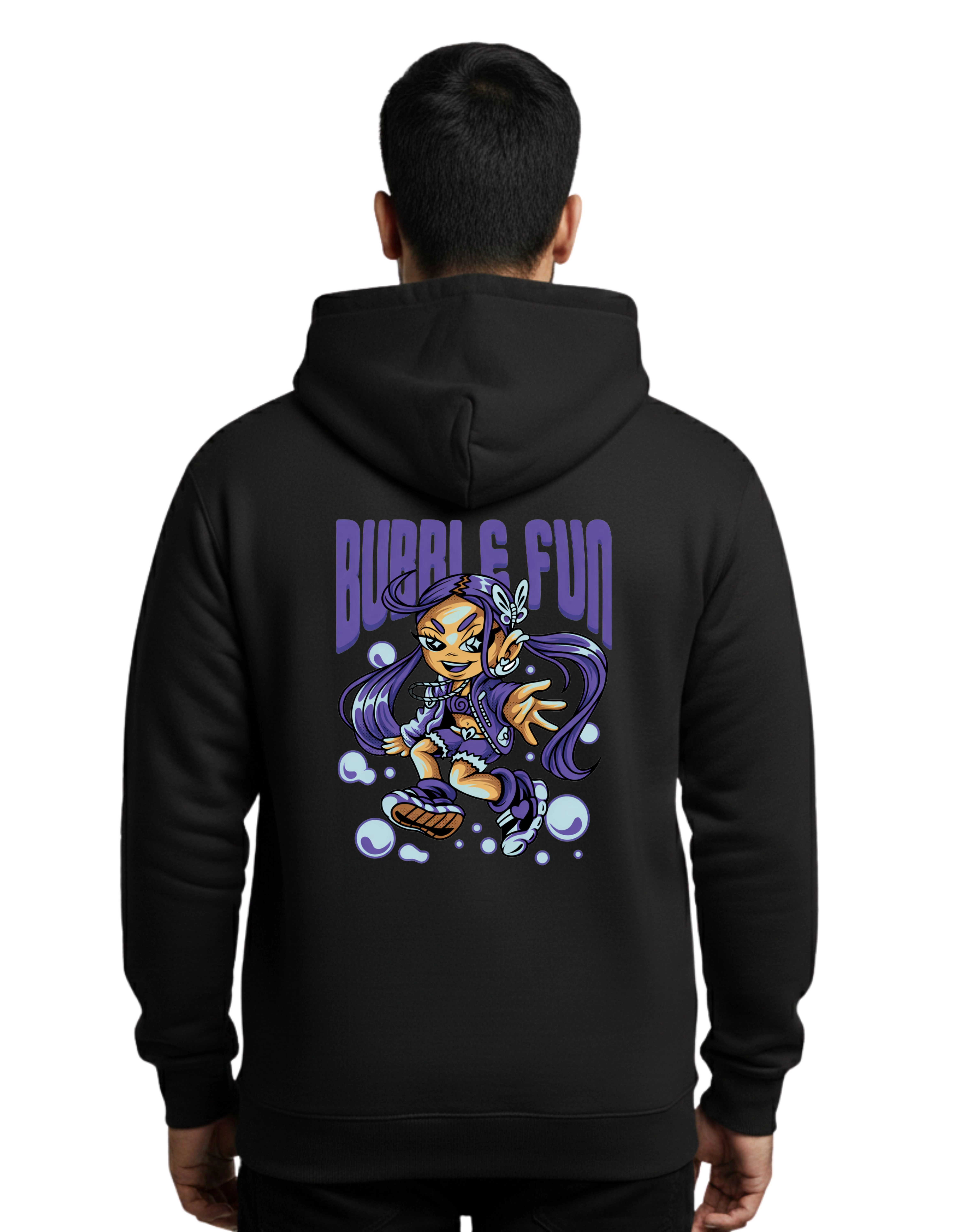 Bubble Fun Graphic Cotton Hoodie Without Zipper 300 GSM Black