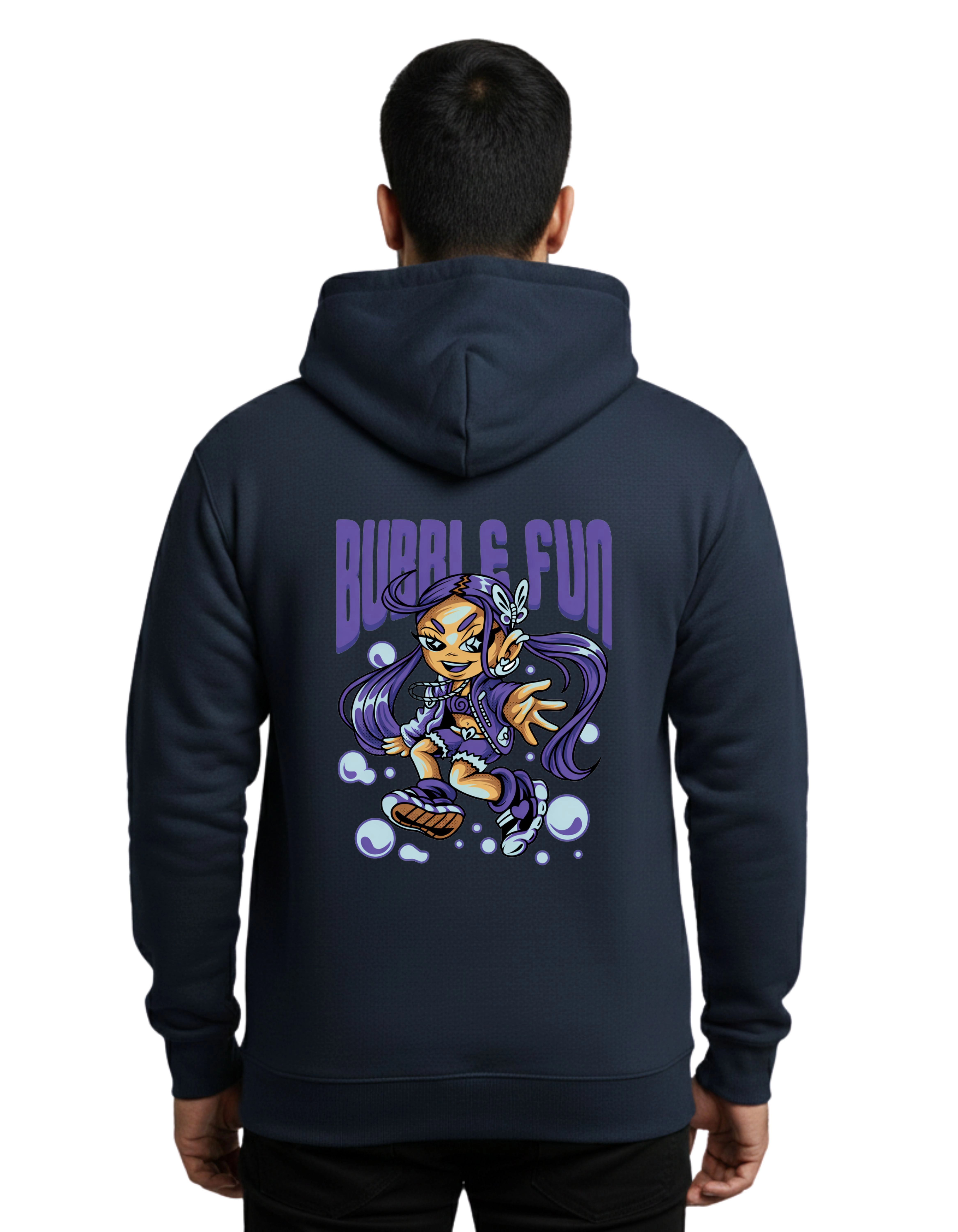Bubble Fun Graphic Cotton Hoodie Without Zipper 300 GSM Navy Blue