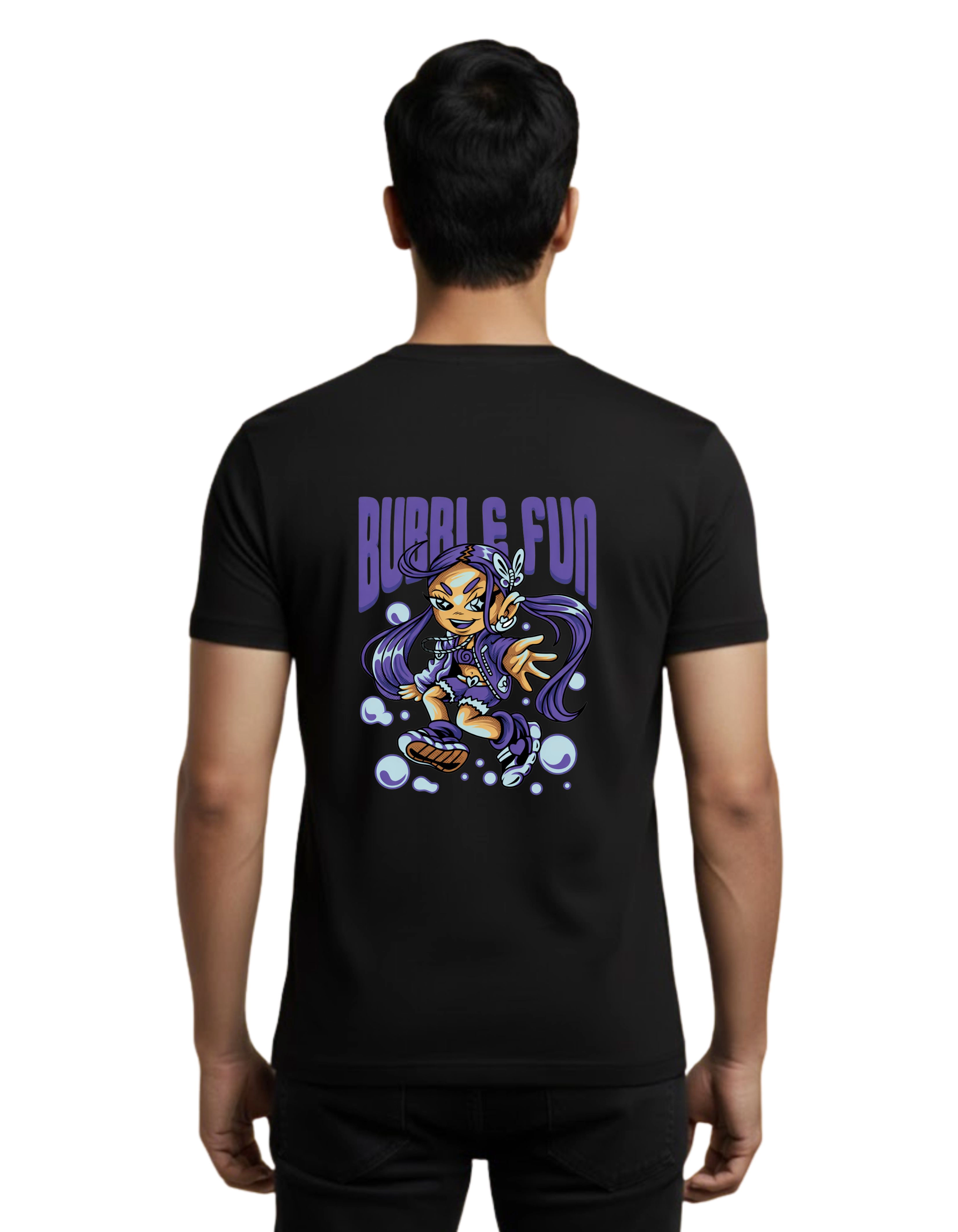 Bubble Fun Graphic Cotton Round Neck T-Shirt 180 GSM Black