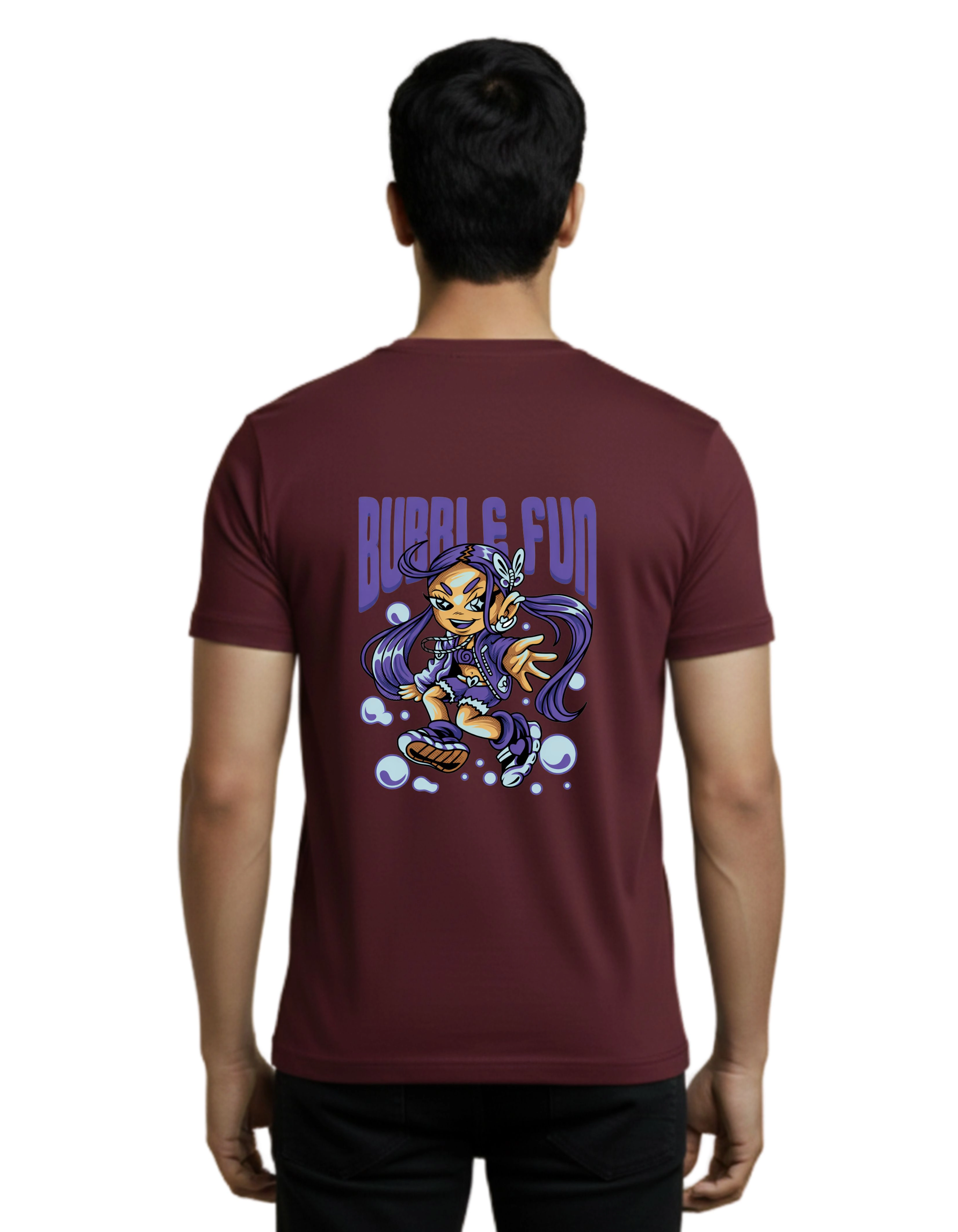 Bubble Fun Graphic Cotton Round Neck T-Shirt 180 GSM Maroon