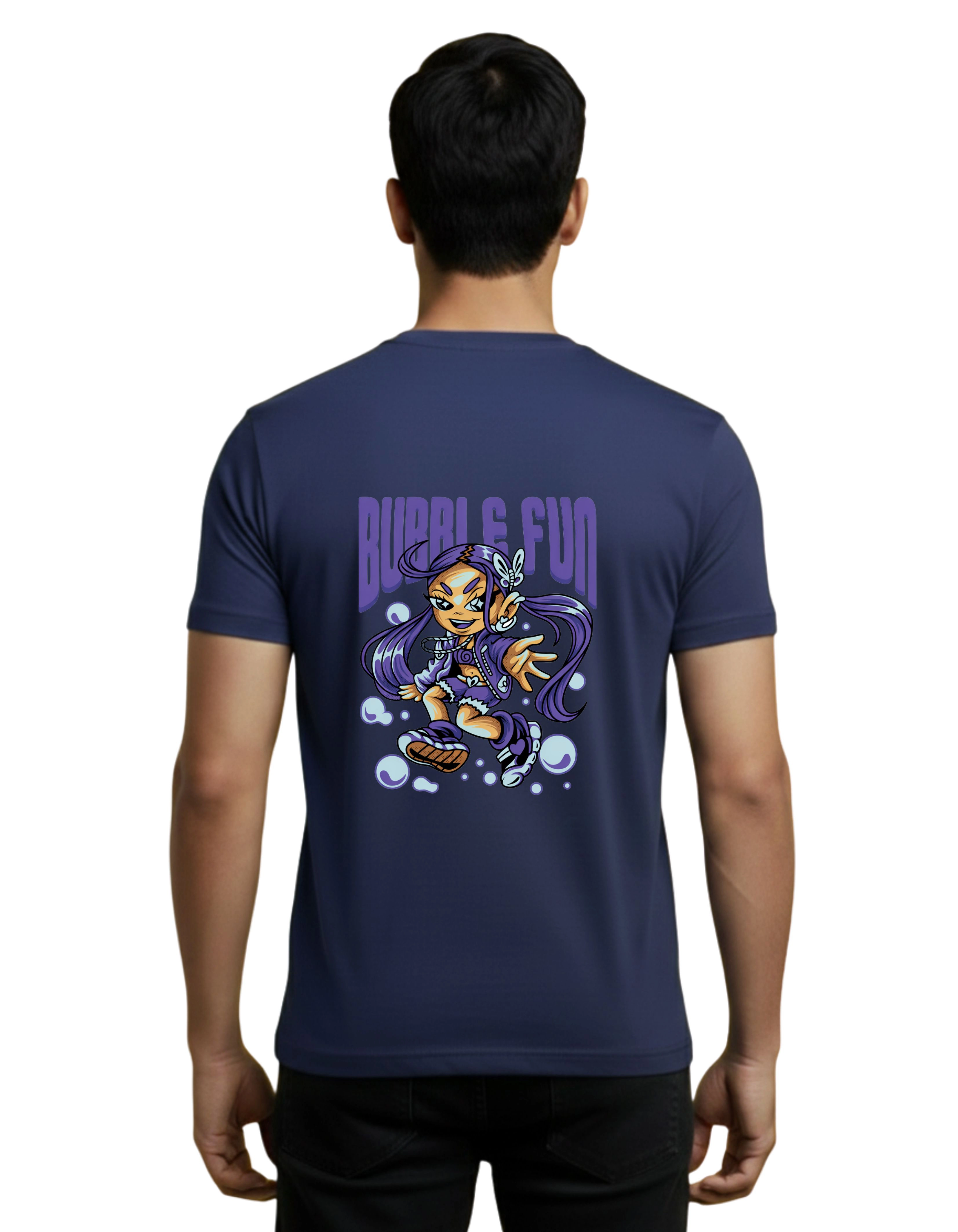 Bubble Fun Graphic Cotton Round Neck T-Shirt 180 GSM Navy Blue