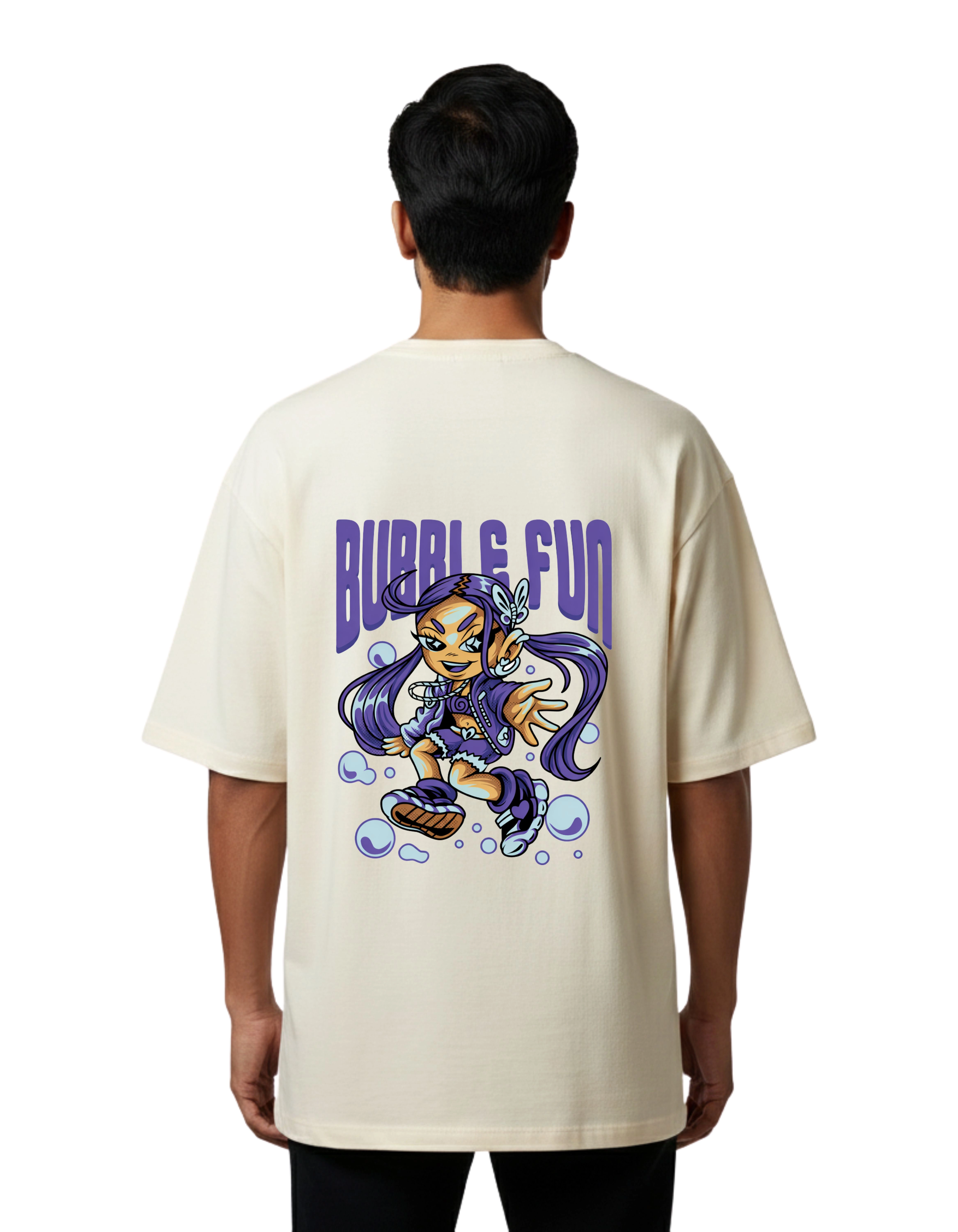 Bubble Fun Graphic Oversized Cotton French Terry T-Shirt 240 GSM Beige