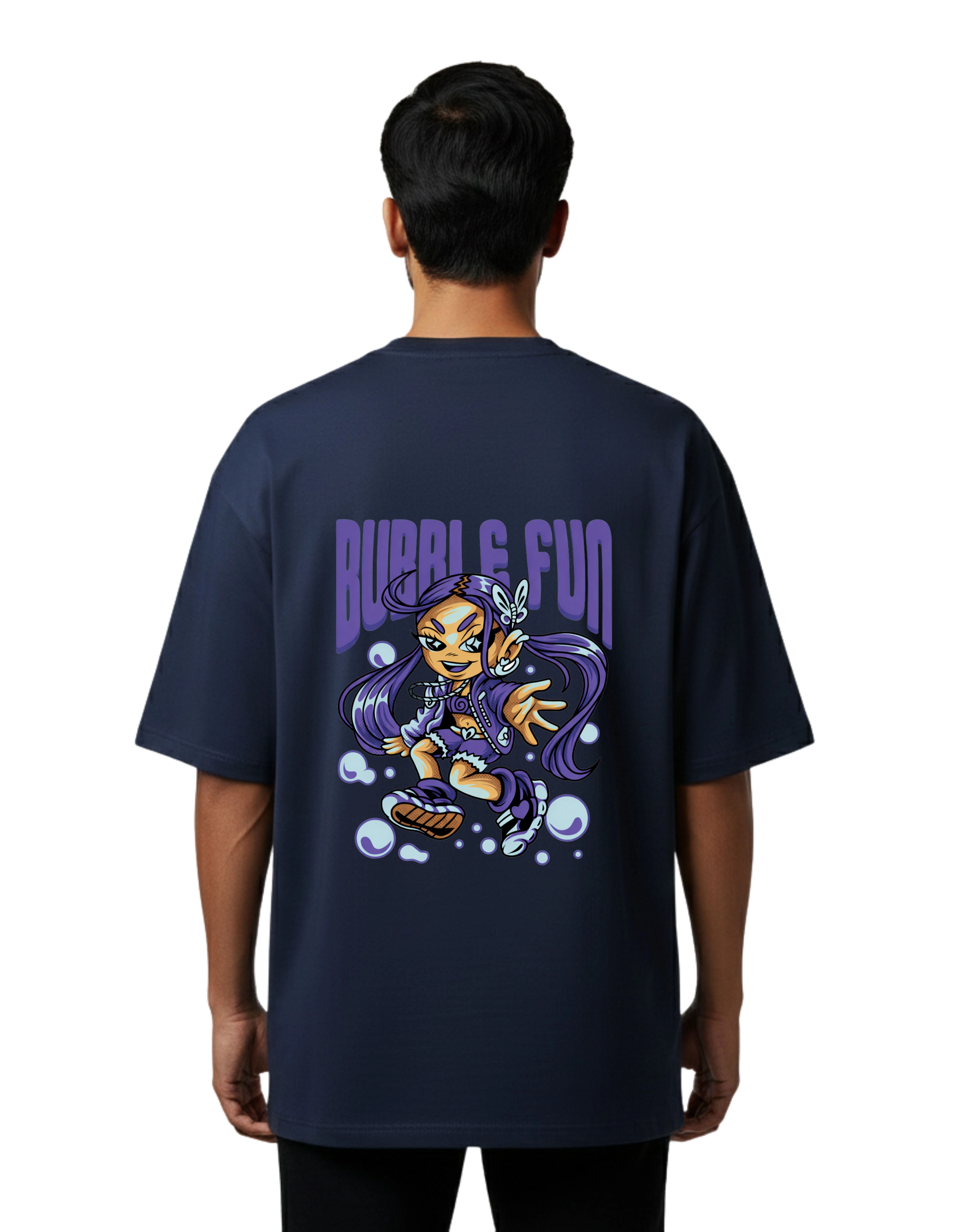 Bubble Fun Graphic Oversized Cotton French Terry T-Shirt 240 GSM Navy Blue
