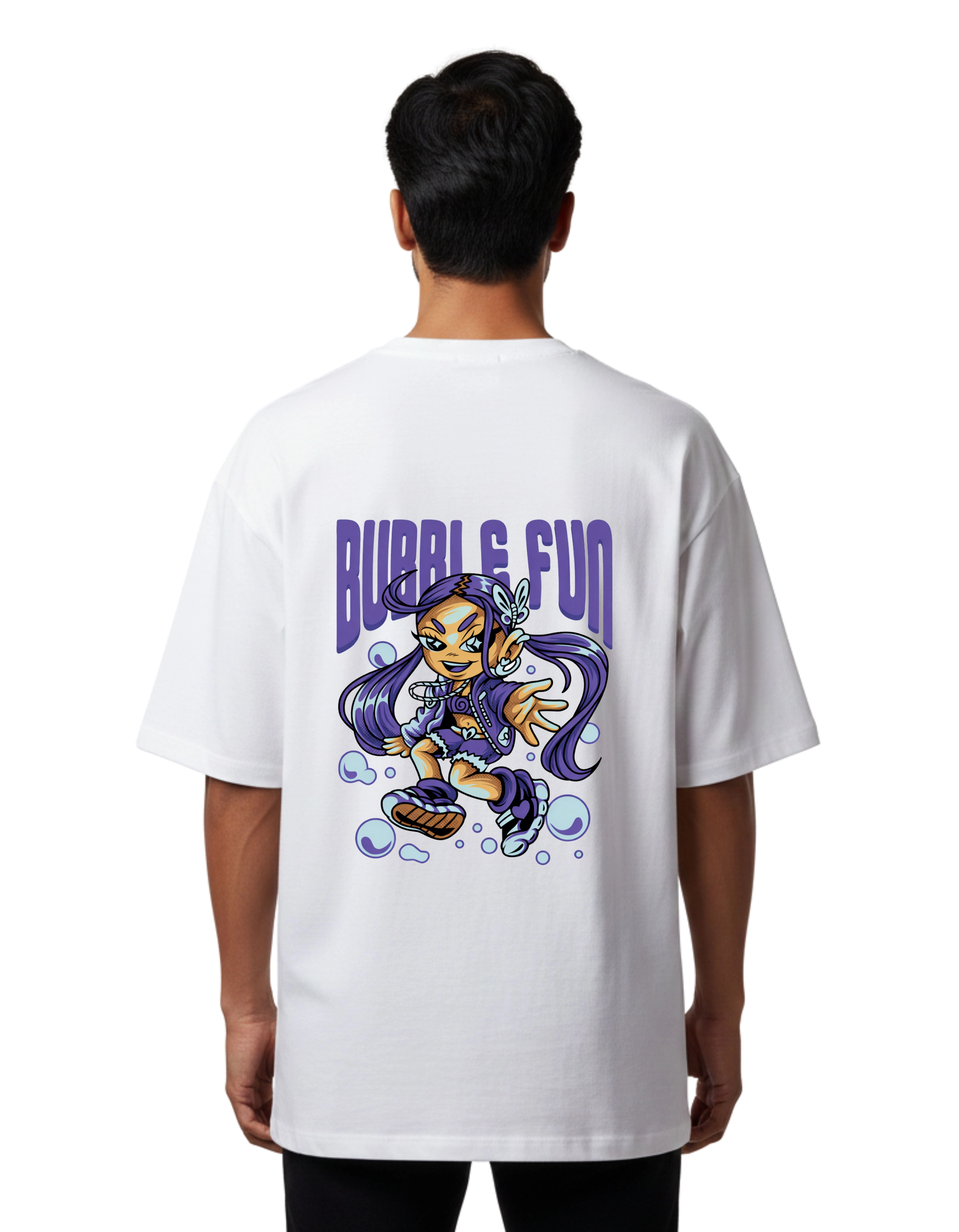 Bubble Fun Graphic Oversized Cotton French Terry T-Shirt 240 GSM White