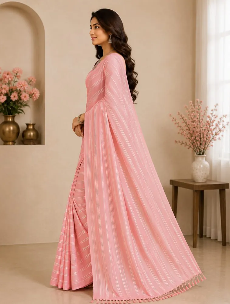 Bubblegum Pink  Womens Premium Pure Linen Saree 