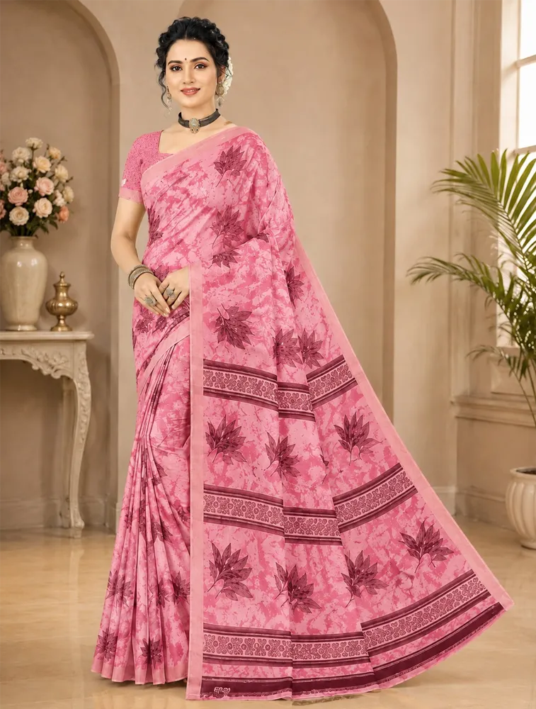 Bubblegum Pink Womens Printed Luxury Poonam special Soft Silk
