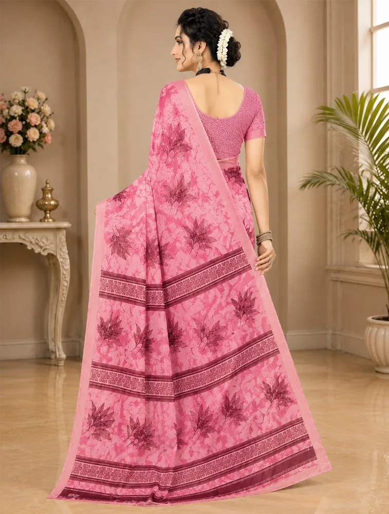 Bubblegum Pink Womens Printed Luxury Poonam special Soft Silk — bulk from ₹1191