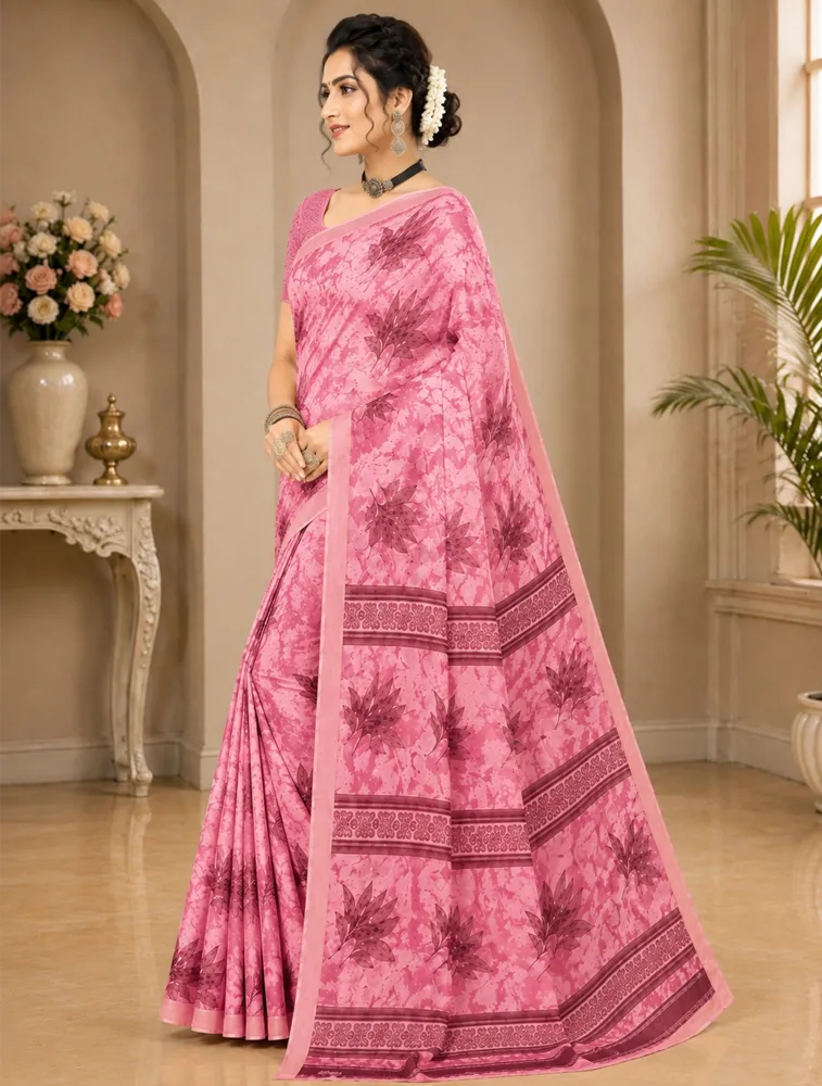 Bubblegum Pink Womens Printed Luxury Poonam special Soft Silk — bulk from ₹1191