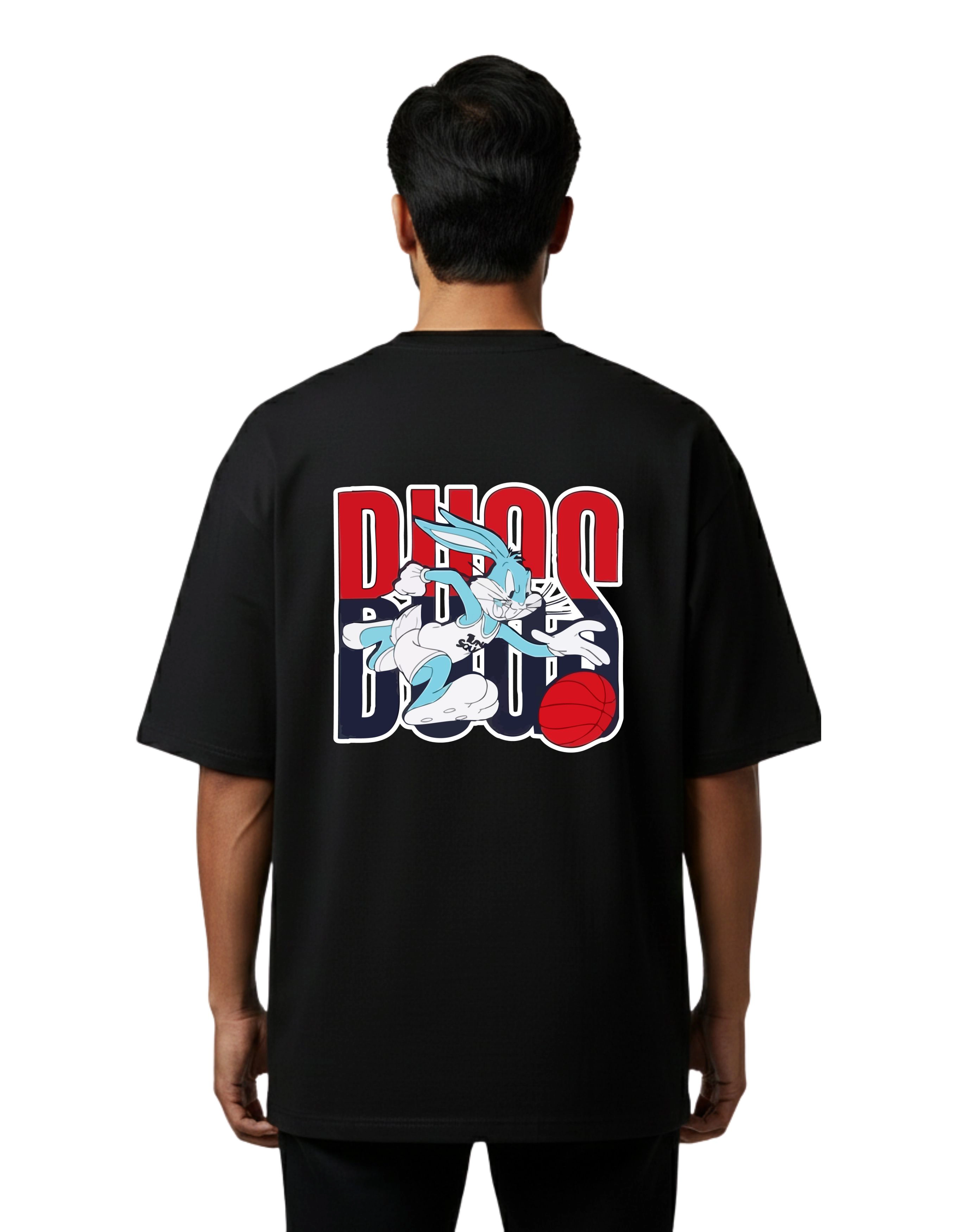 Bugs Basketball Graphic Oversize Cotton French Terry T-Shirt 240 GSM Black