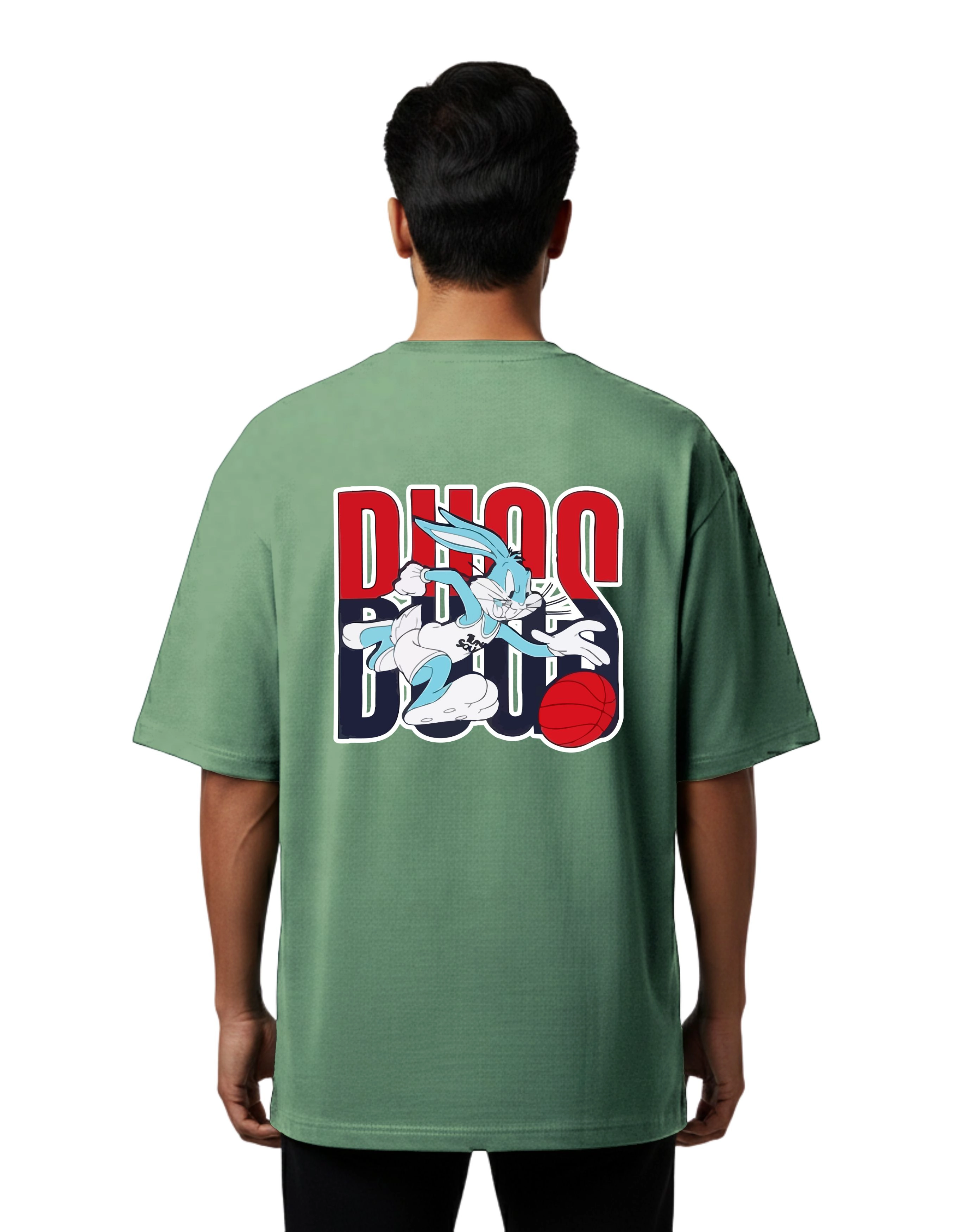 Bugs Basketball Graphic Oversize Cotton French Terry T-Shirt 240 GSM D Green