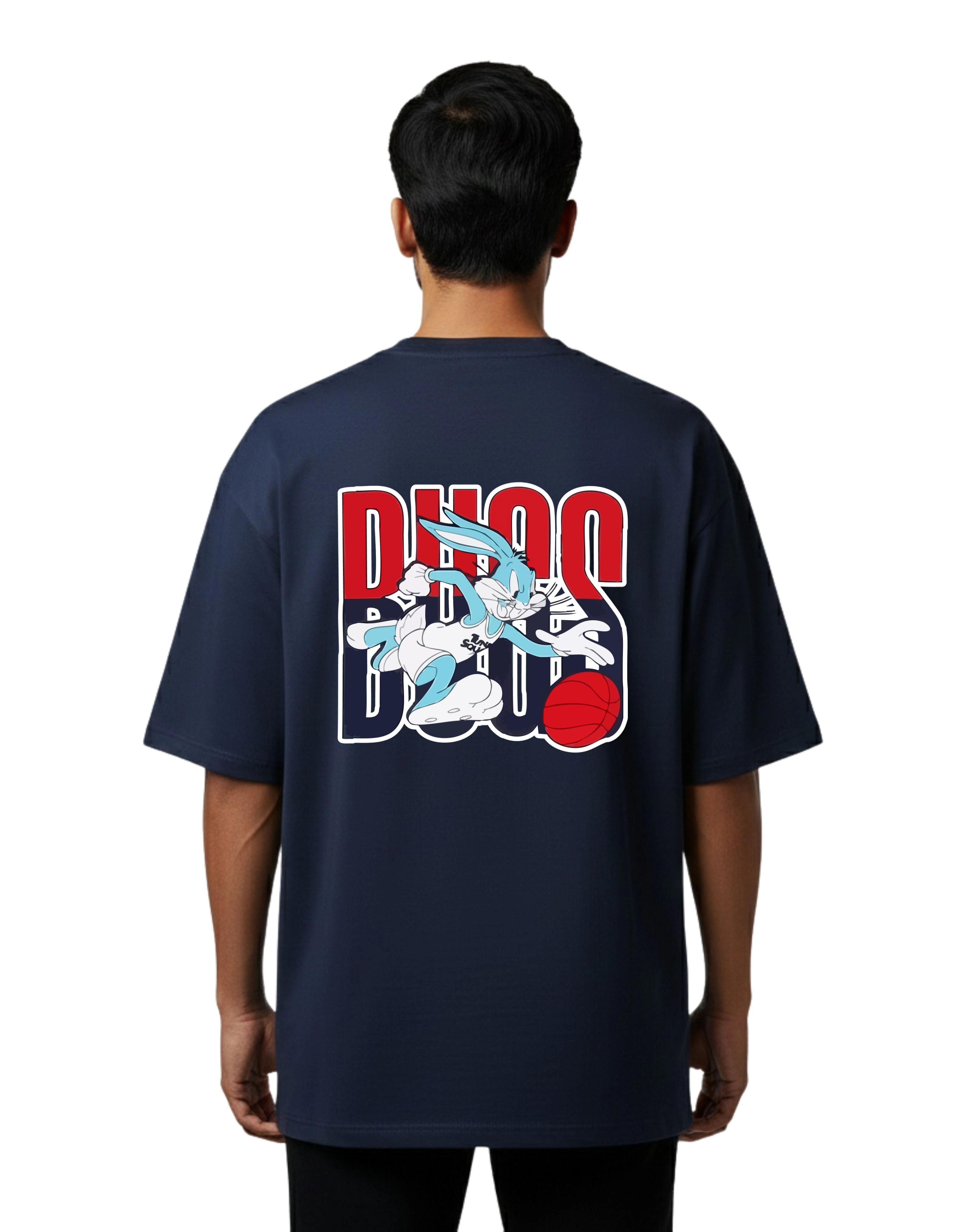 Bugs Basketball Graphic Oversize Cotton French Terry T-Shirt 240 GSM Navy Blue