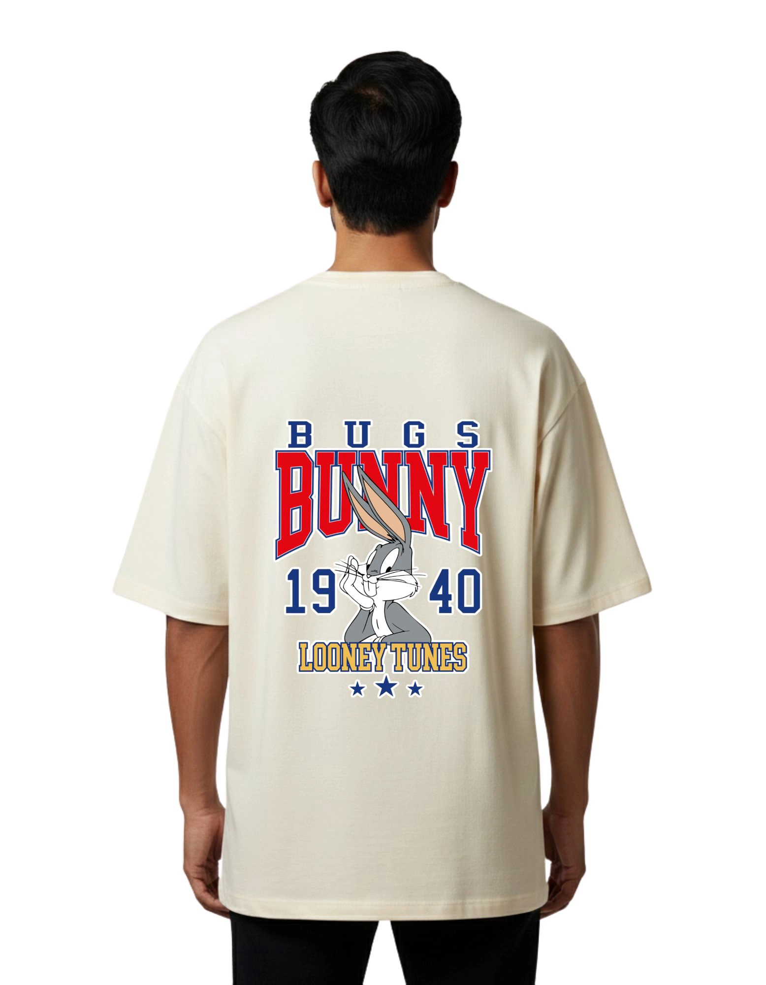 Bugs Bunny Oversized French Terry Cotton 240 GSM T-Shirt Beige