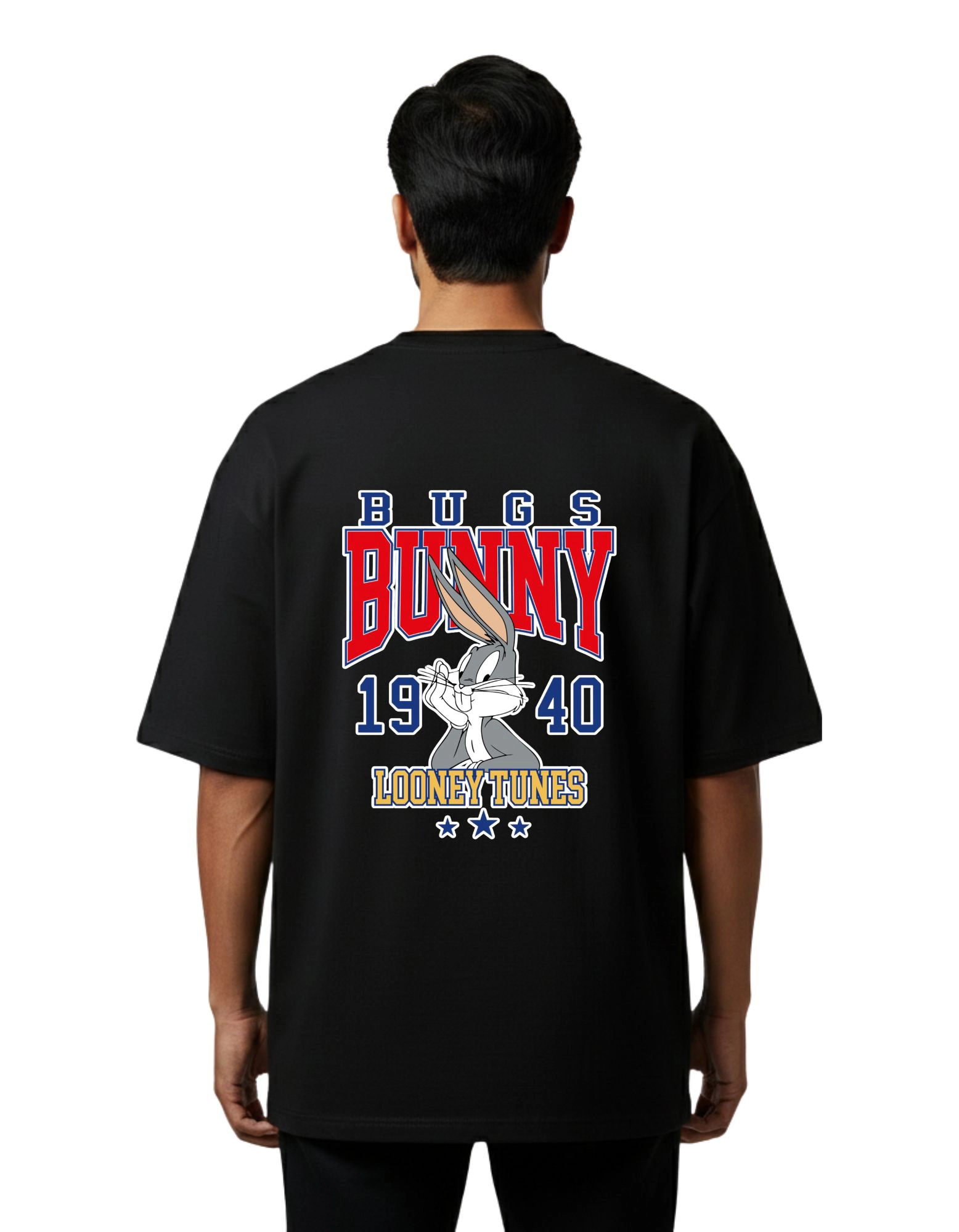 Bugs Bunny Oversized French Terry Cotton 240 GSM T-Shirt Black