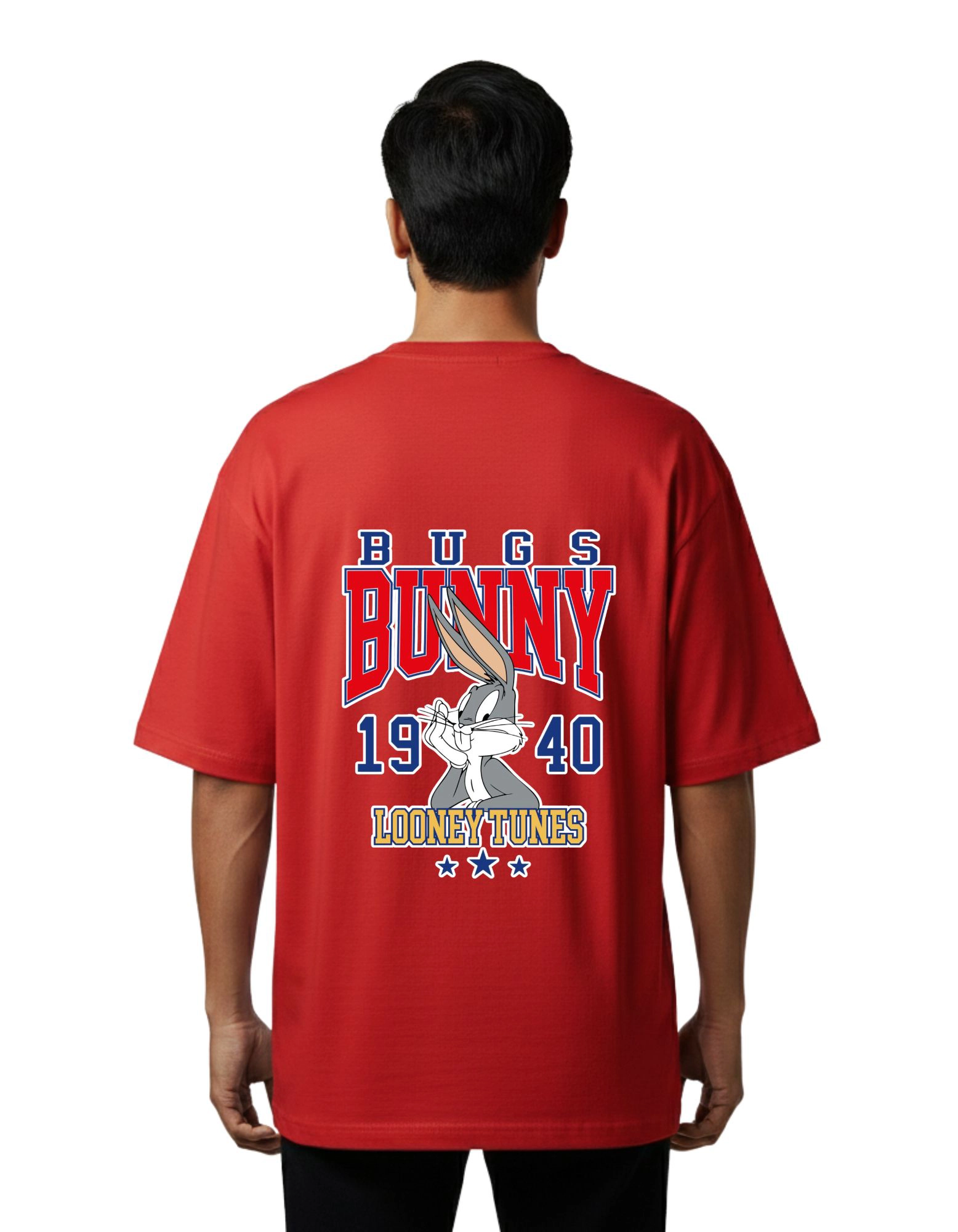 Bugs Bunny Oversized French Terry Cotton 240 GSM T-Shirt Red
