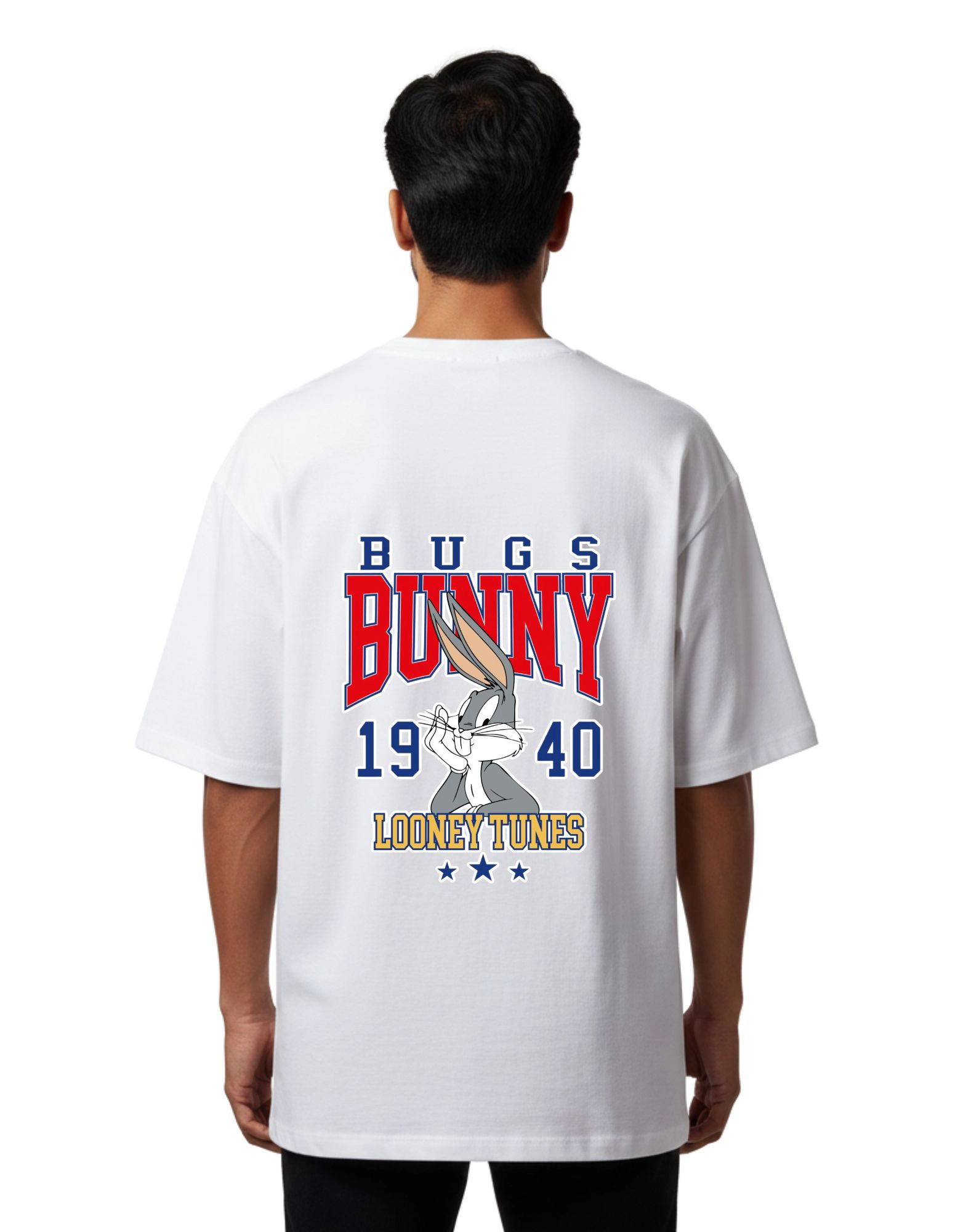 Bugs Bunny Oversized French Terry Cotton 240 GSM T-Shirt White